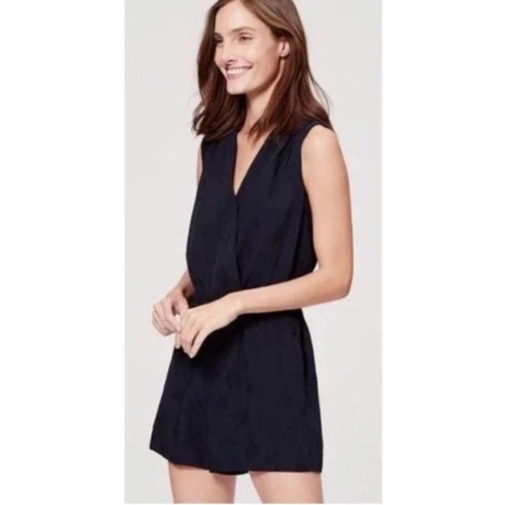 LOFT Romper, Black, Floral Print, Pockets, Elastic Waist, size XSP